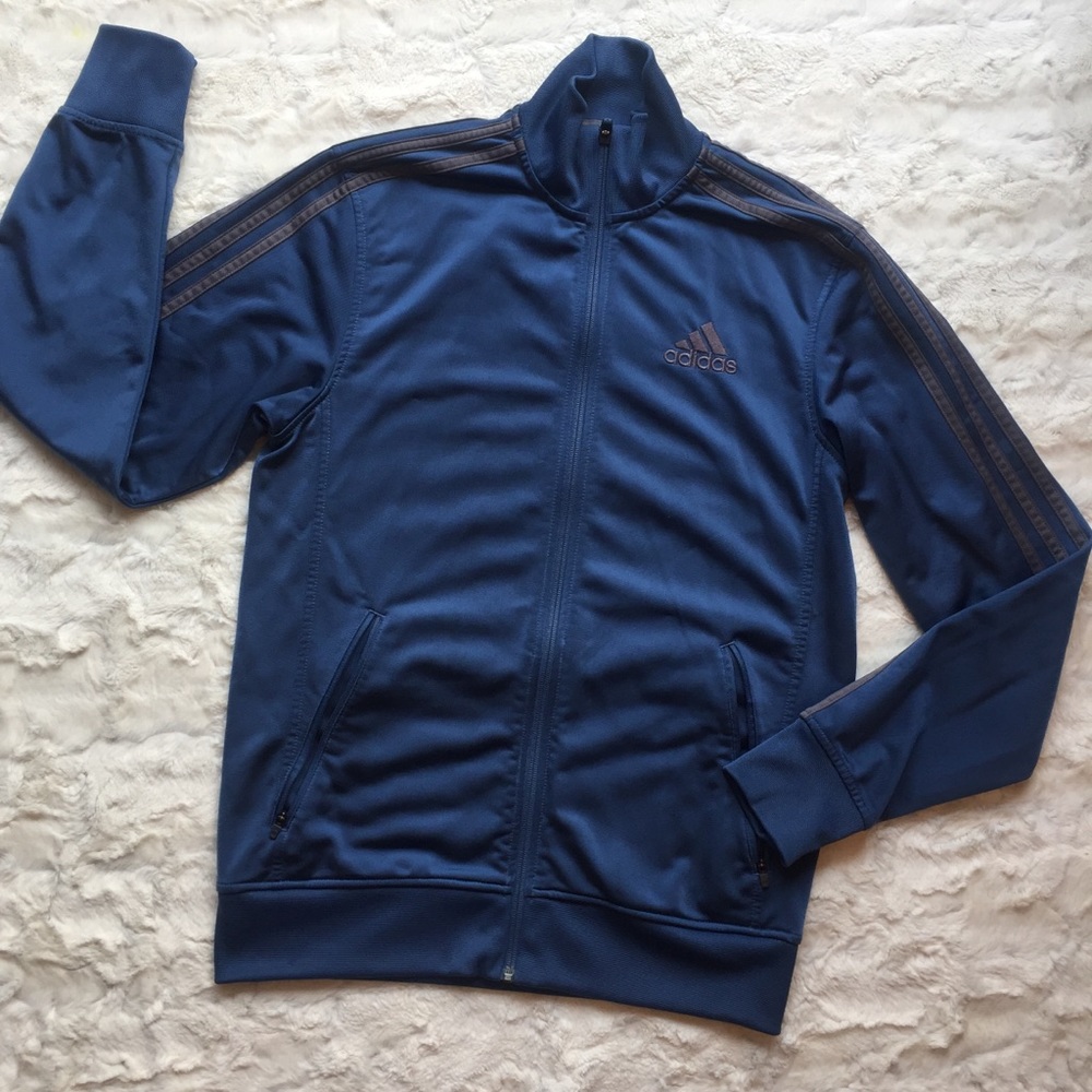 Adidas blue and gray zip track jacket